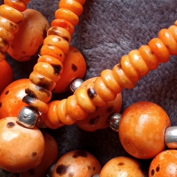 Chico's Three Strand Orange and Black Speckled Necklace - Picture 7 of 8